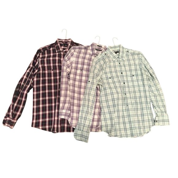 Express modern fit plaid button down shirts men’s lot of 3 medium 15-16.5” - Picture 1 of 15